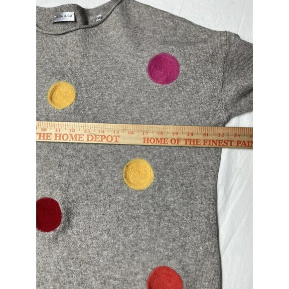 Patrizia Luca Milano Womens Pullover Sweater M Embroidered Felt Polka Dot Gray - Picture 7 of 9